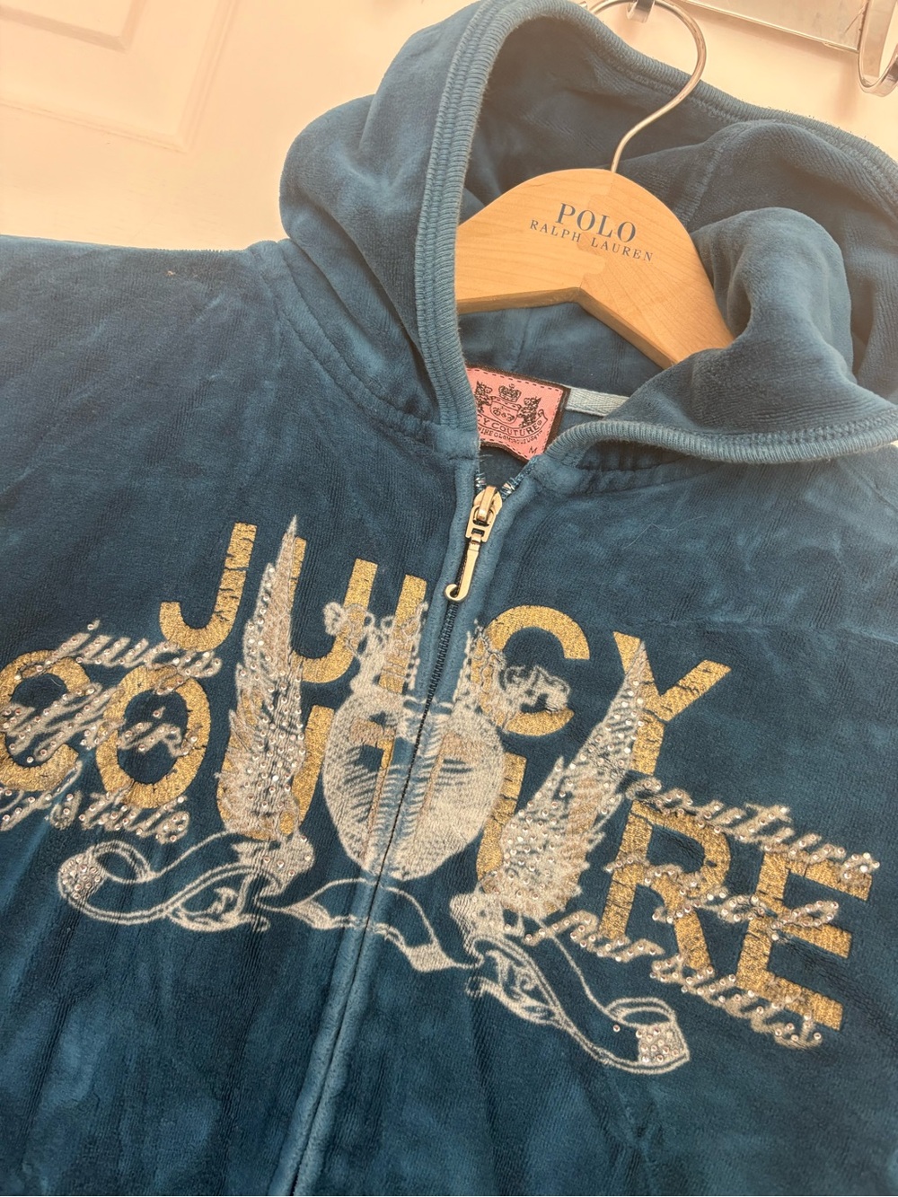 Juicy Couture Teal Hooded Zip Jacket with Gold & Silver Embellishment